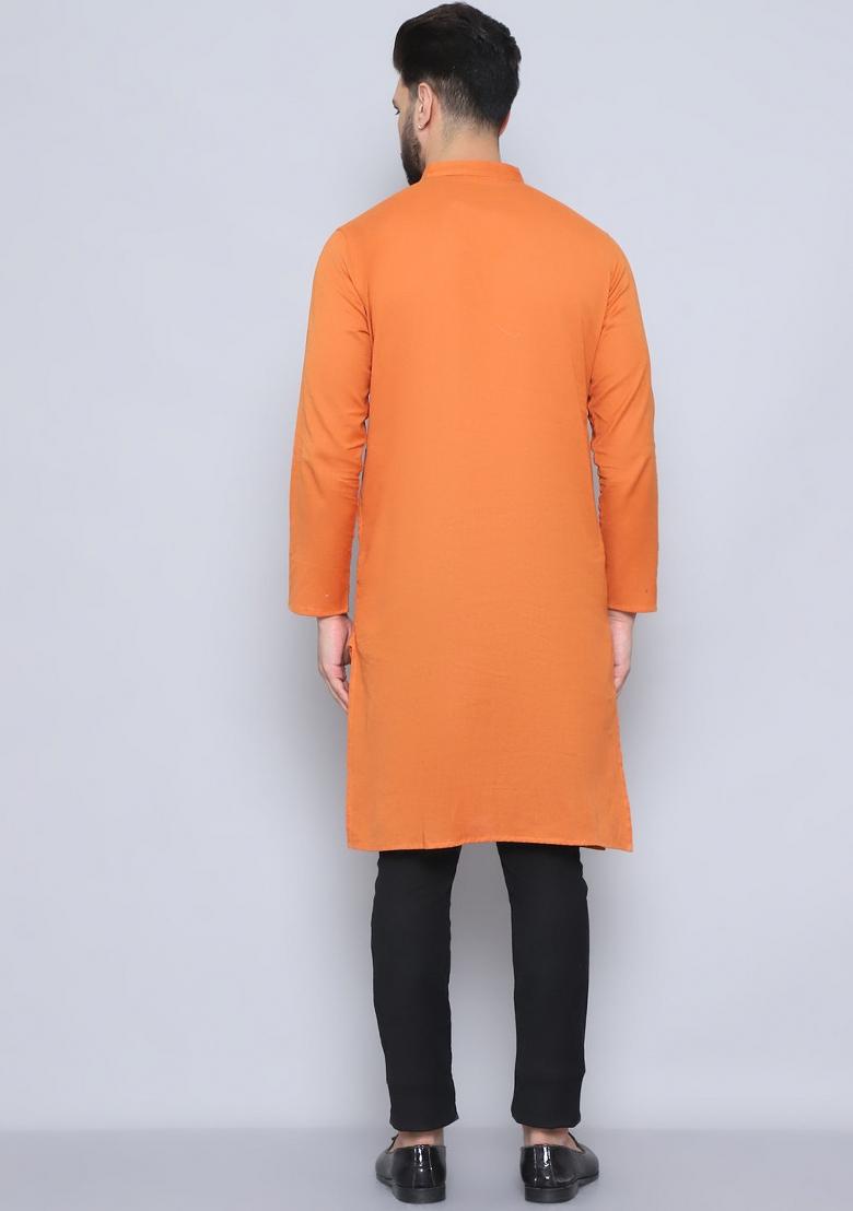 Green Hand Embroidered Cotton Kurta For Men