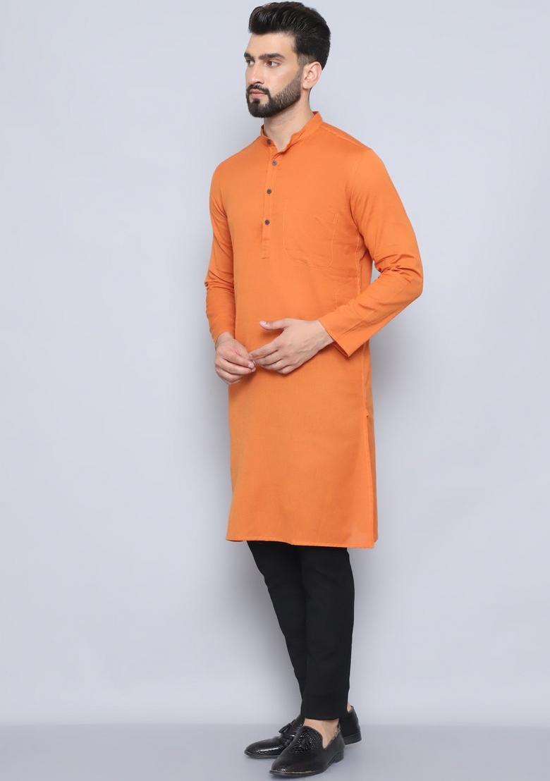 Green Hand Embroidered Cotton Kurta For Men