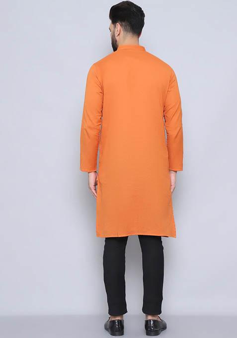 Green Hand Embroidered Cotton Kurta For Men