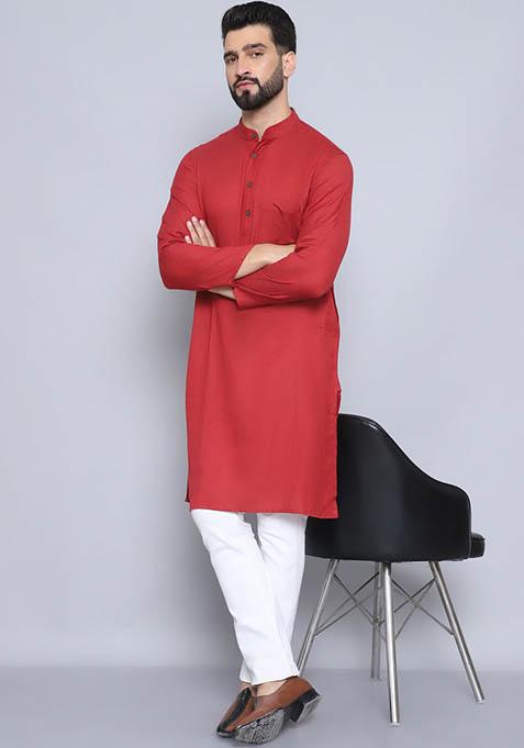 Green Striped Cotton Kurta For Men