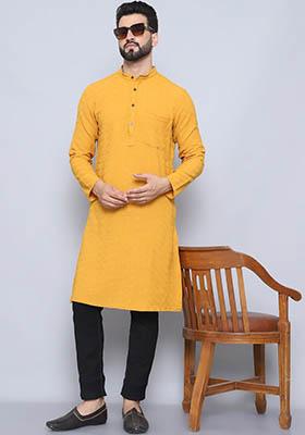 Rust Red Solid Cotton Kurta For Men