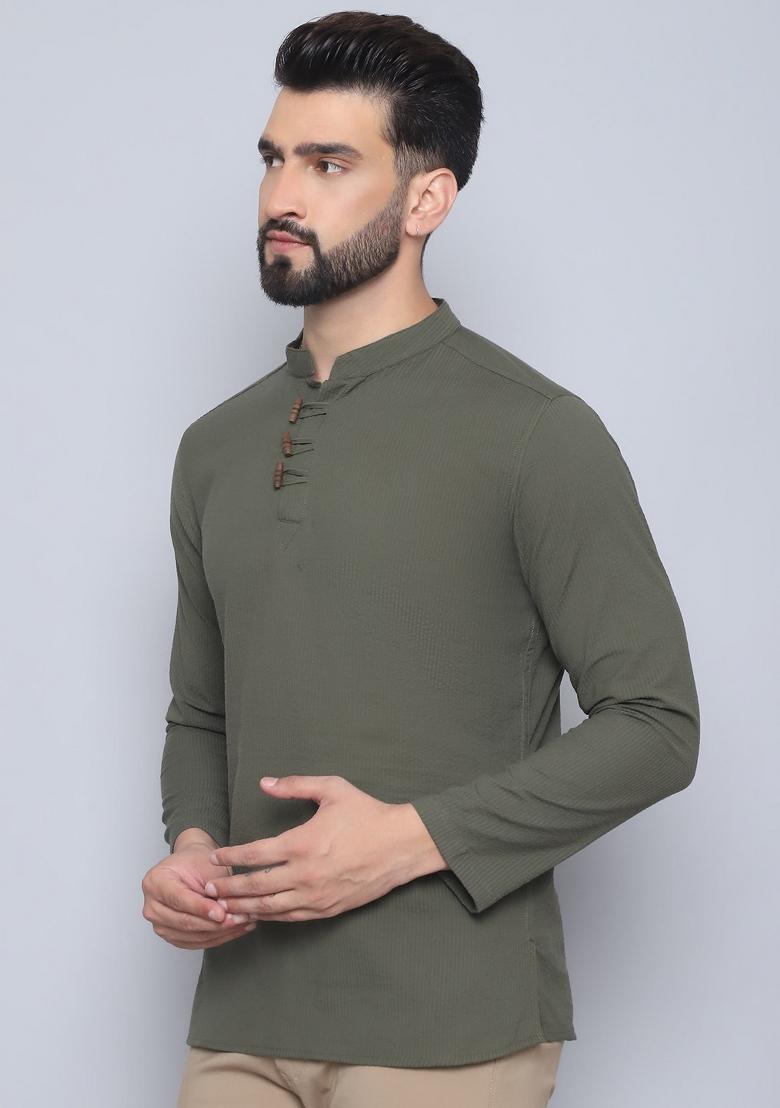 Blue Striped Cotton Kurta For Men - Indya