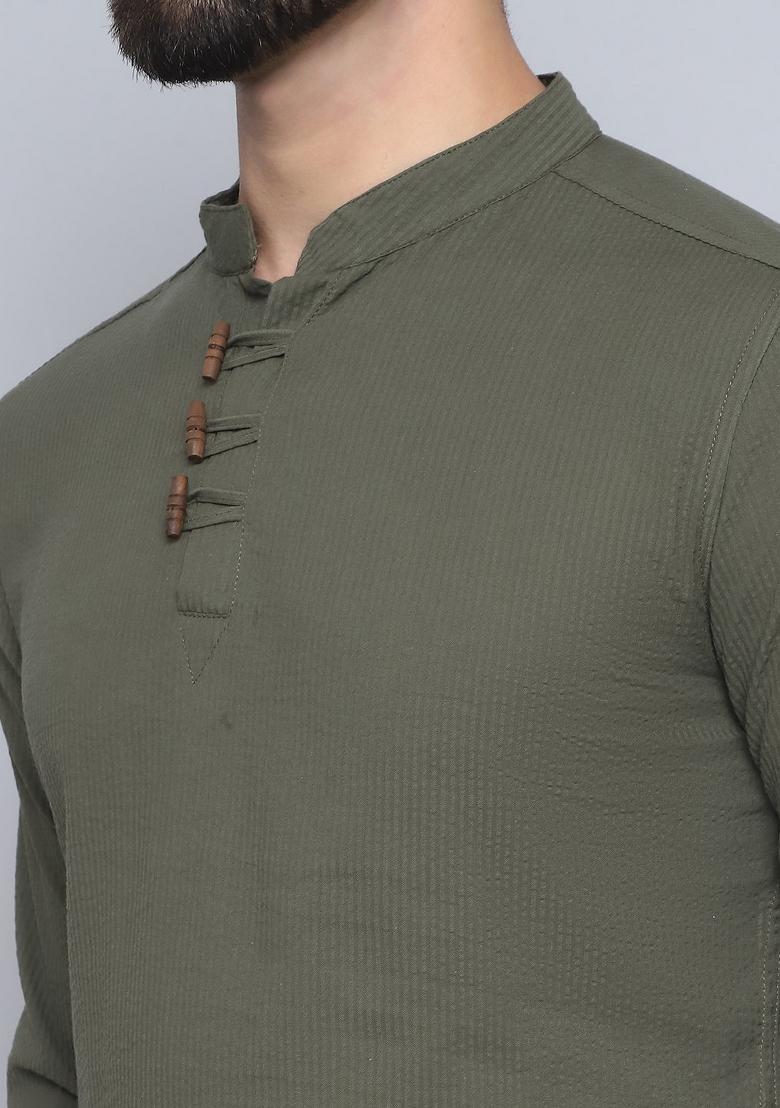 Blue Striped Cotton Kurta For Men - Indya