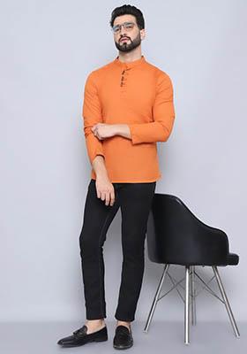 Black Striped Cotton Kurta For Men