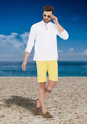 White Solid Cotton Kurta For Men