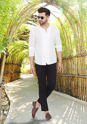 White Solid Cotton Kurta For Men