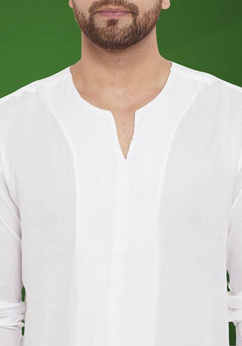 White Solid Cotton Kurta For Men