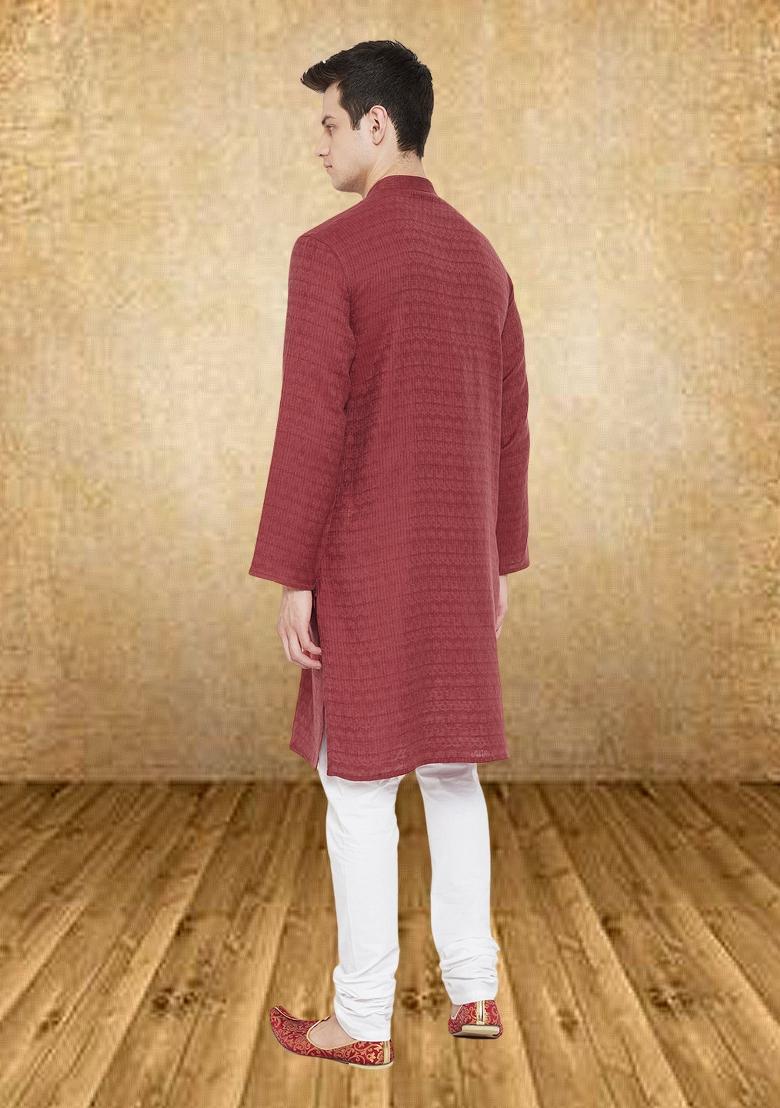 Maroon Solid Viscose Kurta For Men