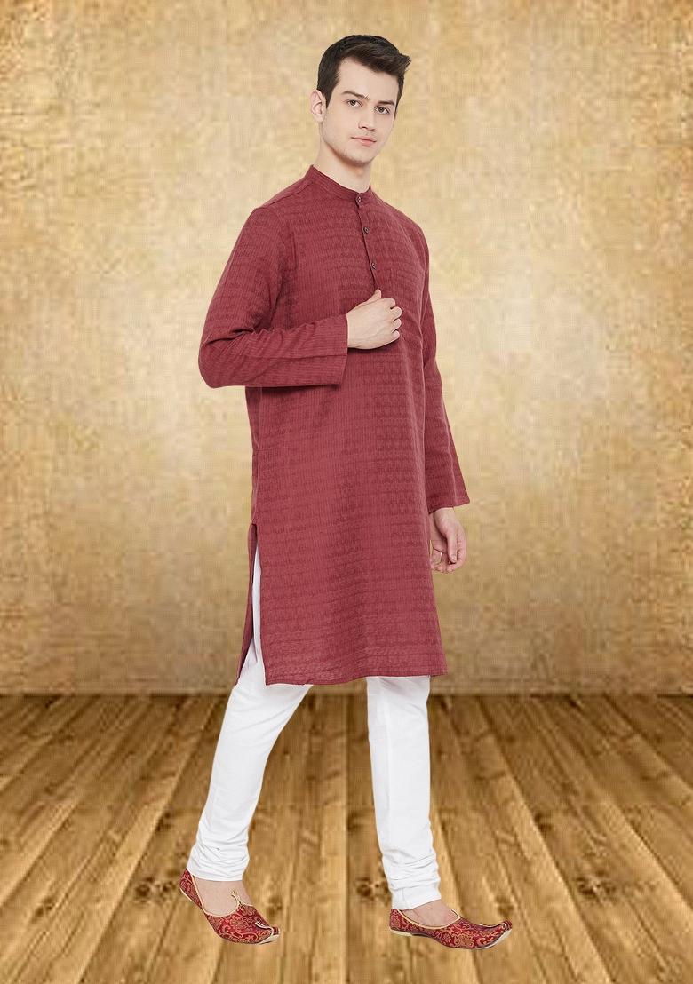 Maroon Solid Viscose Kurta For Men
