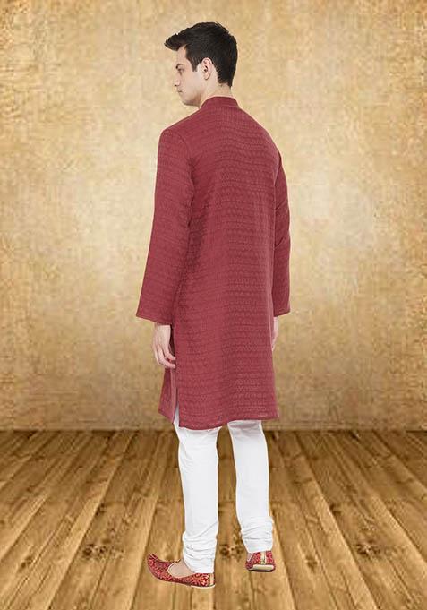 Maroon Solid Viscose Kurta For Men