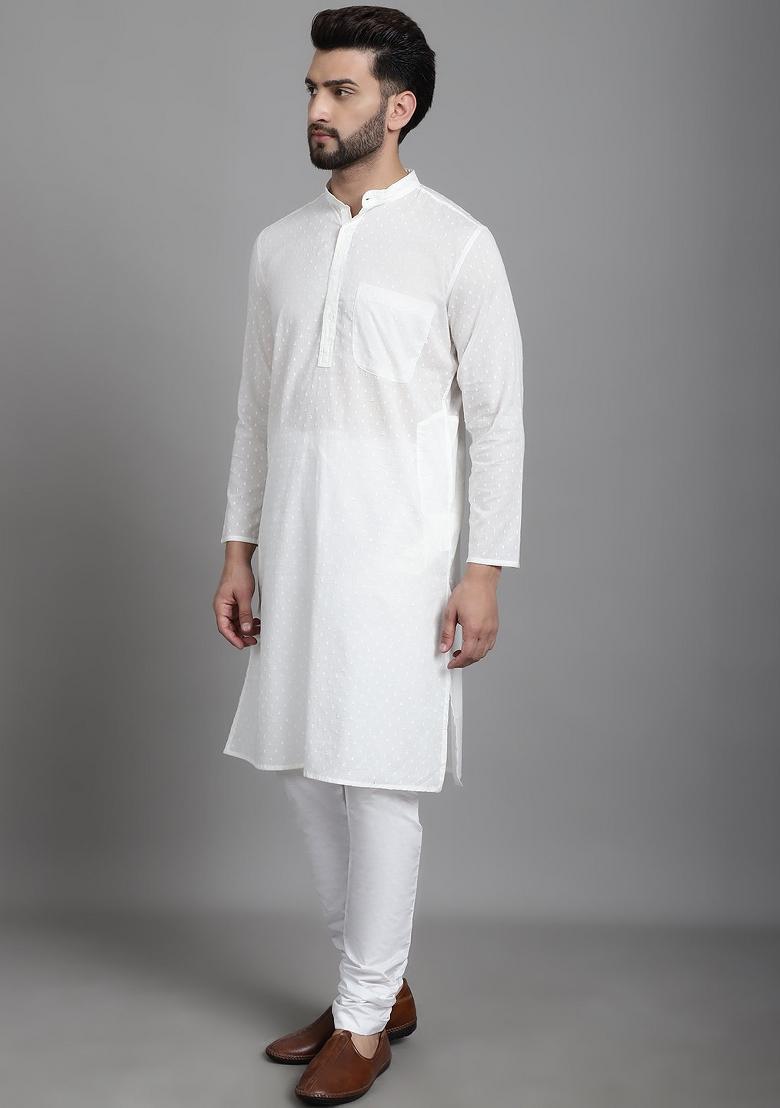 Green Hand Embroidered Cotton Kurta For Men
