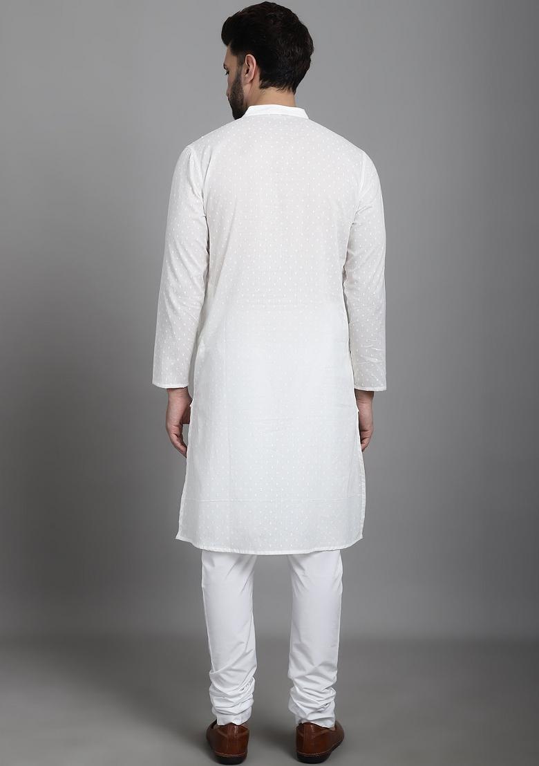 Green Hand Embroidered Cotton Kurta For Men