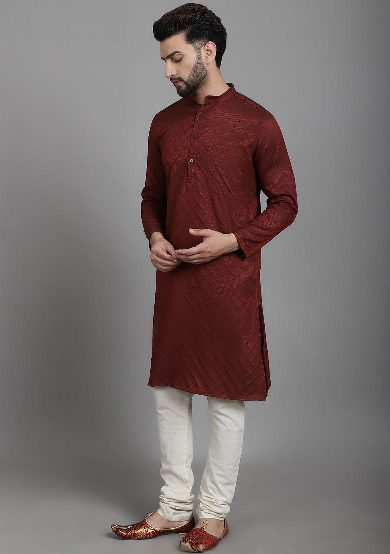 Green Hand Embroidered Cotton Kurta For Men
