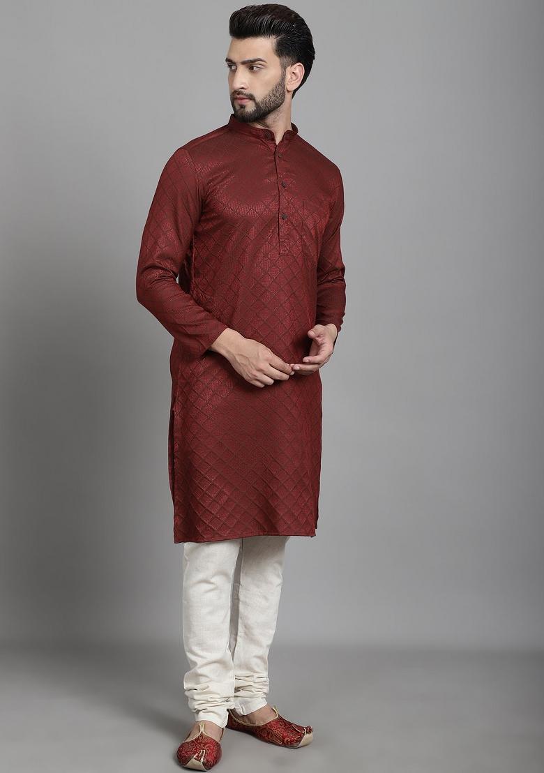 Green Hand Embroidered Cotton Kurta For Men