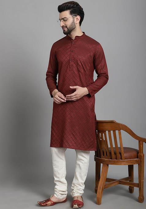 Green Hand Embroidered Cotton Kurta For Men