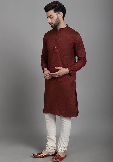 Green Hand Embroidered Cotton Kurta For Men