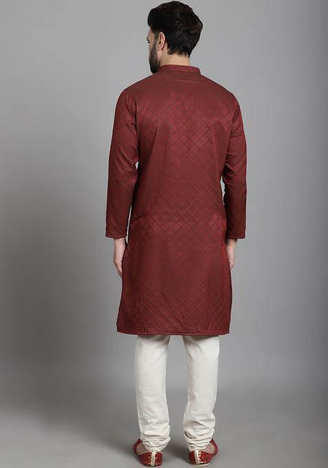 Green Hand Embroidered Cotton Kurta For Men