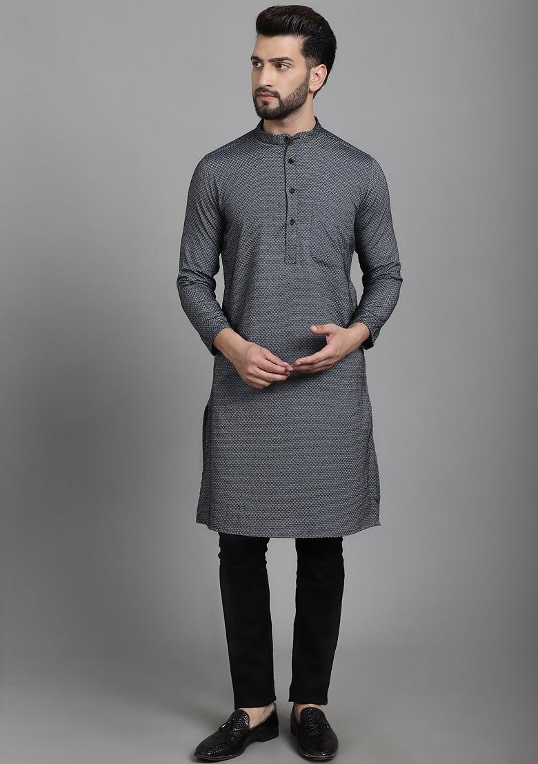 Yellow Hand Embroidered Cotton Kurta For Men