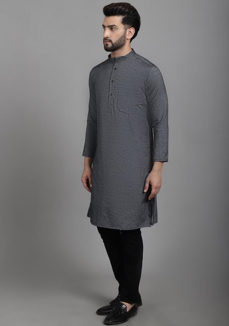 Yellow Hand Embroidered Cotton Kurta For Men