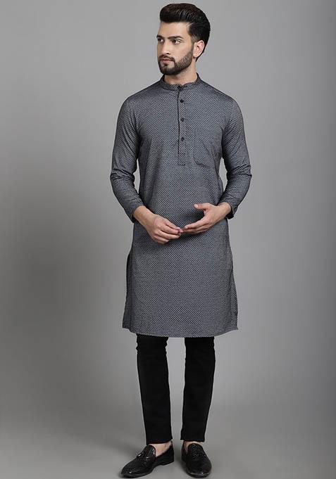 Yellow Hand Embroidered Cotton Kurta For Men