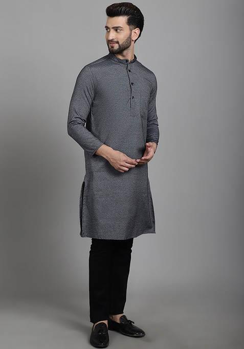 Yellow Hand Embroidered Cotton Kurta For Men
