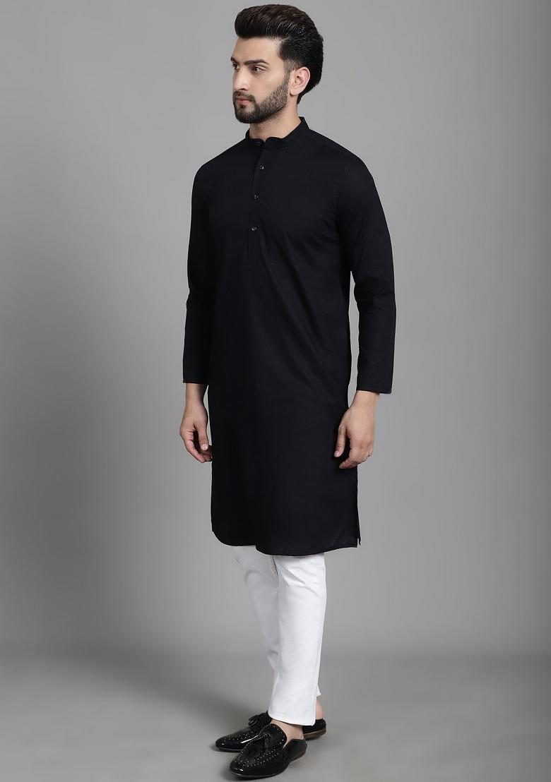 Green Striped Cotton Kurta For Men - Indya