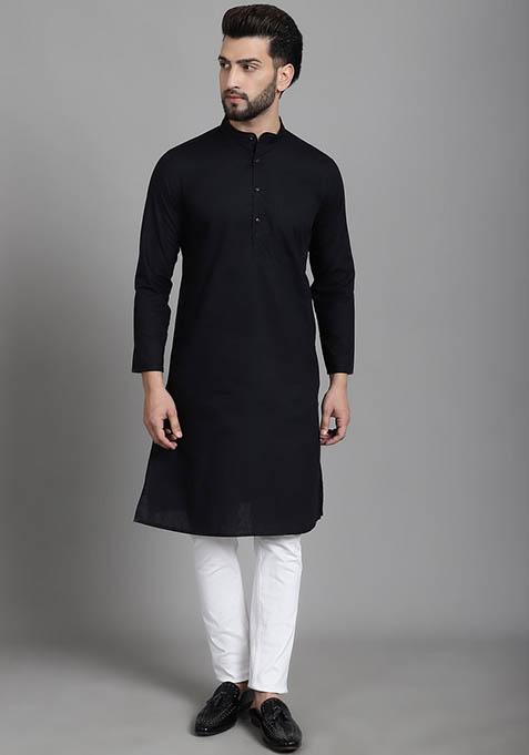 Green Striped Cotton Kurta For Men