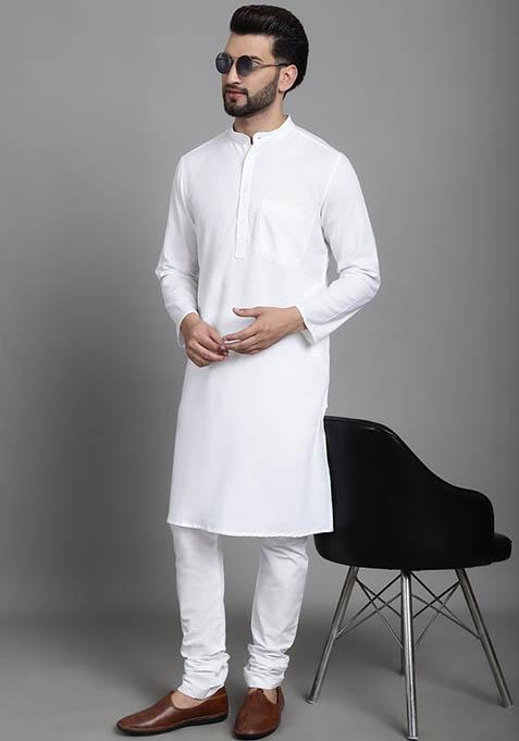 Purple Hand Embroidered Cotton Kurta For Men