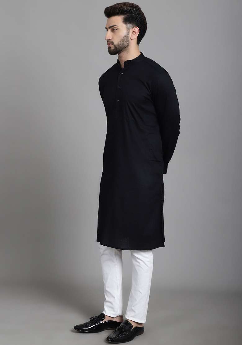 Blue Hand Embroidered Cotton Kurta For Men - Indya
