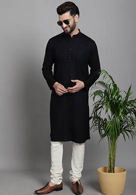 Green Hand Embroidered Cotton Kurta For Men