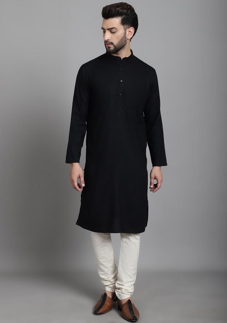 Green Hand Embroidered Cotton Kurta For Men