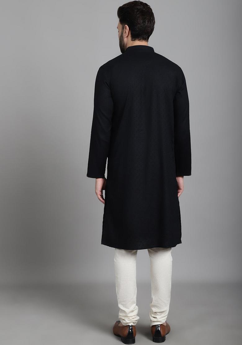 Green Hand Embroidered Cotton Kurta For Men