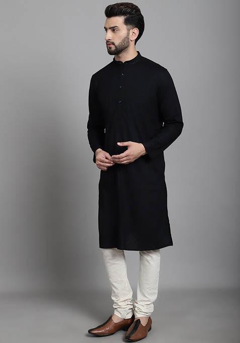 Green Hand Embroidered Cotton Kurta For Men