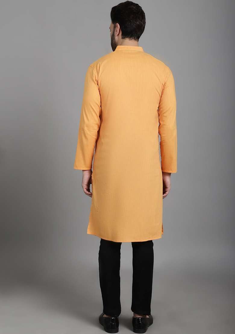 Blue Hand Embroidered Cotton Kurta For Men - Indya