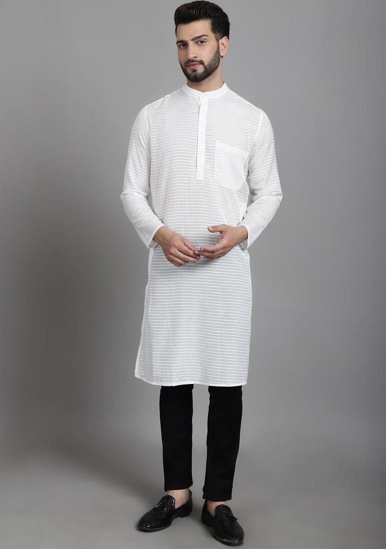 Magenta Pink Solid Cotton Kurta For Men