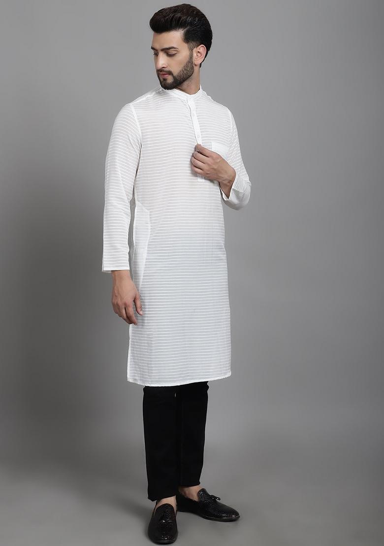 Magenta Pink Solid Cotton Kurta For Men