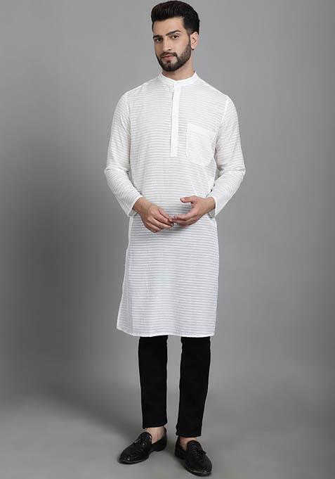 Magenta Pink Solid Cotton Kurta For Men