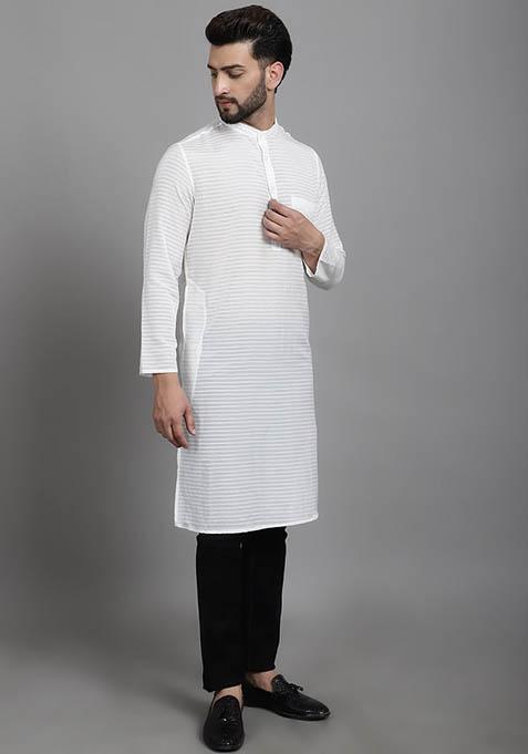 Magenta Pink Solid Cotton Kurta For Men