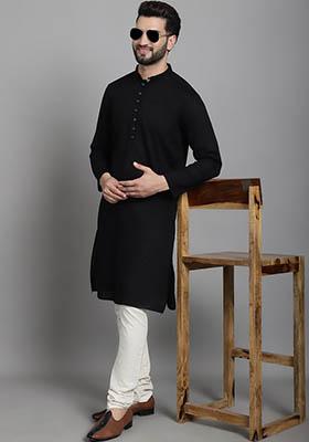 Green Solid Cotton Kurta For Men