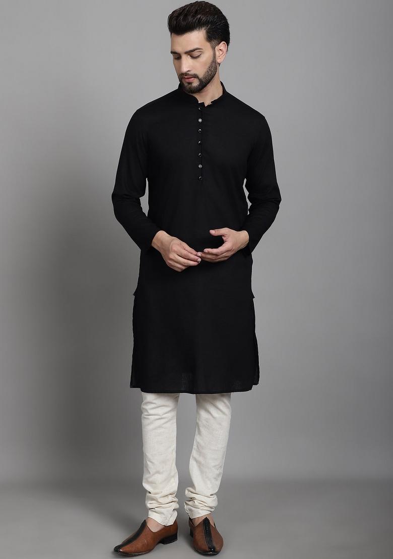 Green Solid Cotton Kurta For Men - Indya