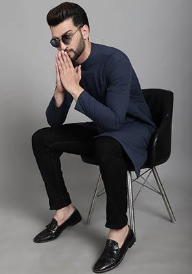 Blue Striped Cotton Kurta For Men