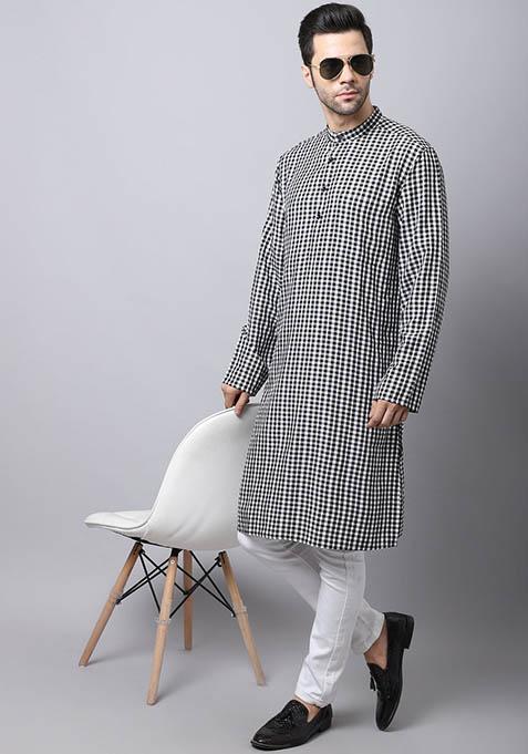 Multi Checked Cotton Kurta For Men