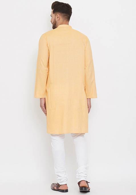 Yellow Solid Cotton Kurta For Men