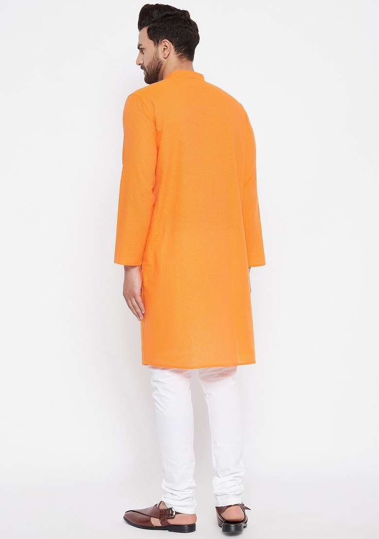 Orange Striped Cotton Kurta For Men - Indya