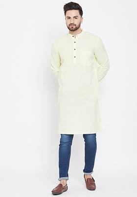 Yellow Solid Cotton Kurta For Men