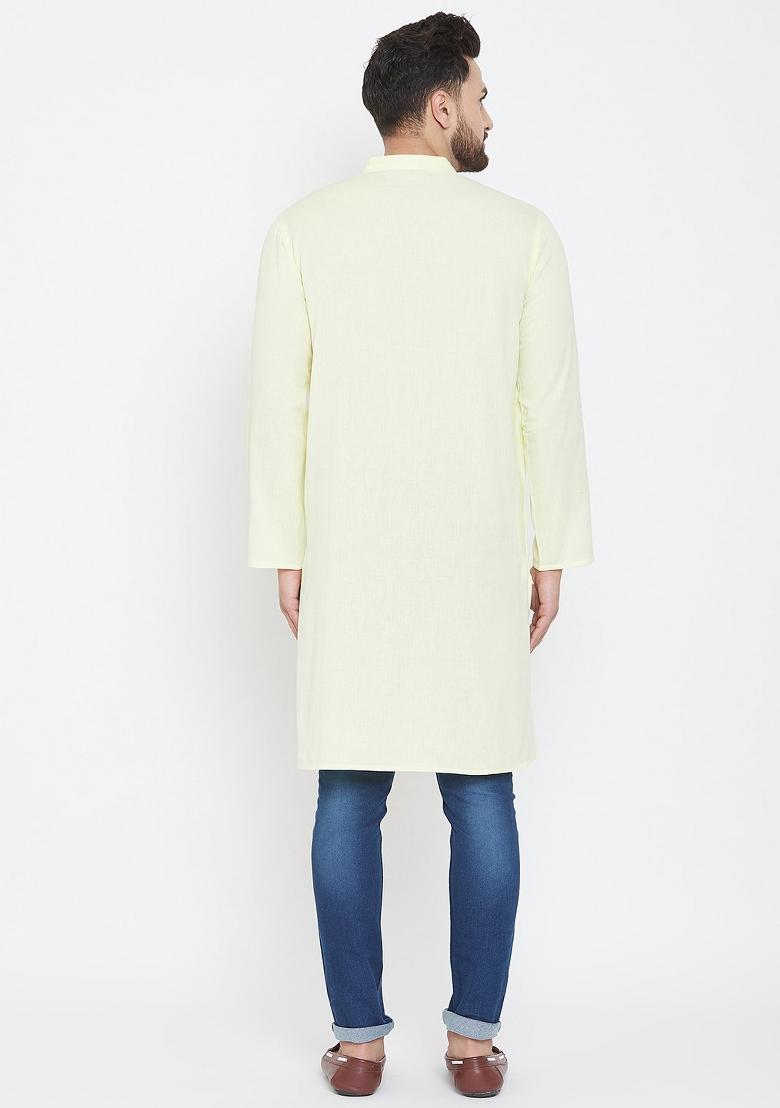 Yellow Solid Cotton Kurta For Men