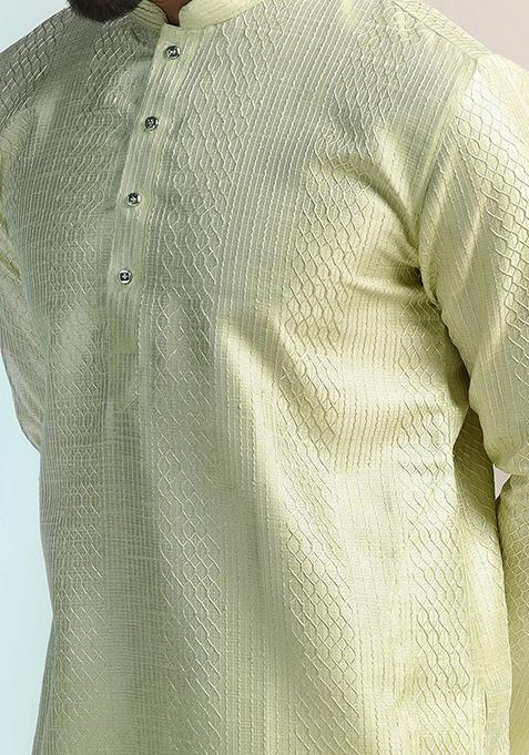 Green Embroidered Cotton Kurta For Men