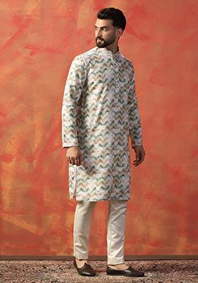Multi Printed Cotton Kurta For Men