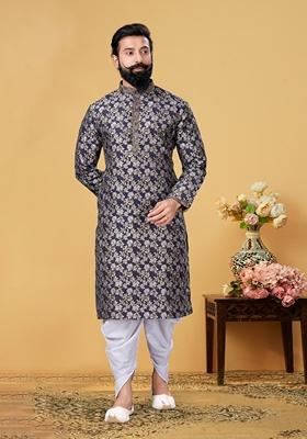 Light Grey Solid Silk Kurta Set For Men