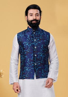 Yellow Embroidered Silk Nehru Jacket For Men